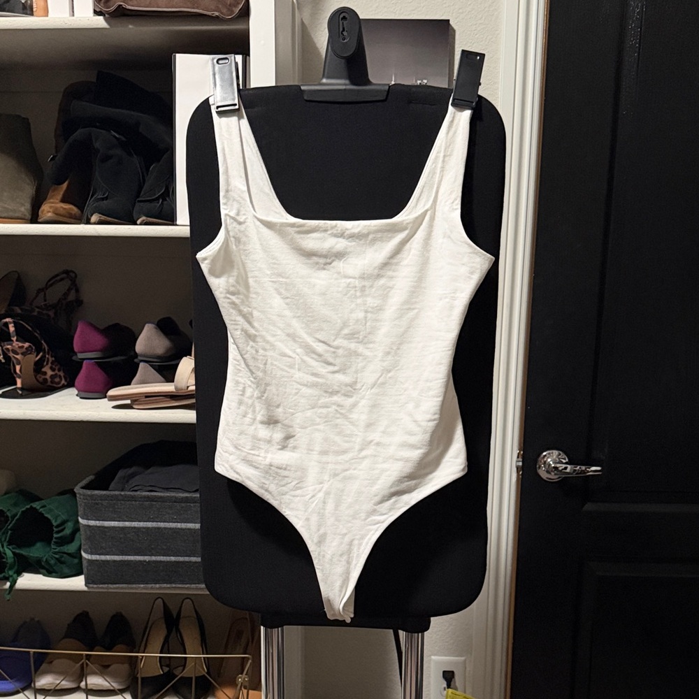 Quince Stretch Cotton Jersey Square Neck Tank Bodysuit NWOT
